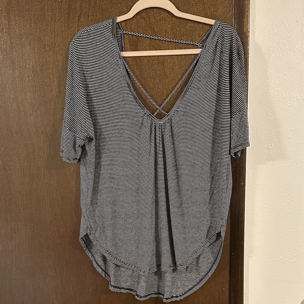Lush Black and White Striped V-Neck Top